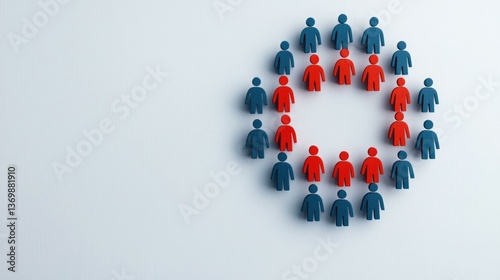 Obraz na płótnie A conceptual arrangement of miniature figures representing a diverse group of people in a circular formation, symbolizing unity, diversity, teamwork, and collaboration within an organization. w salonie