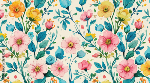 Wallpaper Mural Vintage seamless floral pattern with flowers, leaves, and butterflies in pink and pastel tones, perfect for spring and summer wallpaper or fabric design Torontodigital.ca