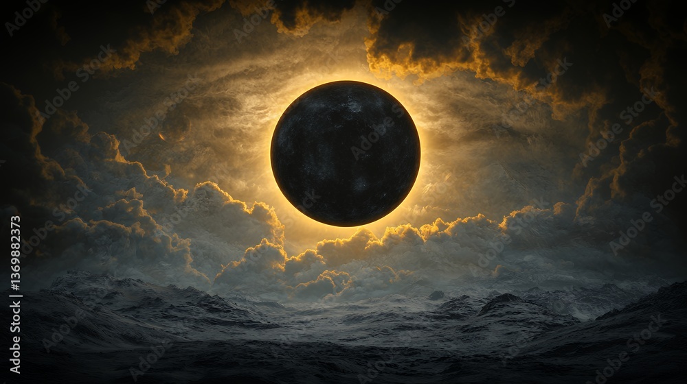 Obraz premium Pixelated Solar Eclipse Over Snowy Mountains