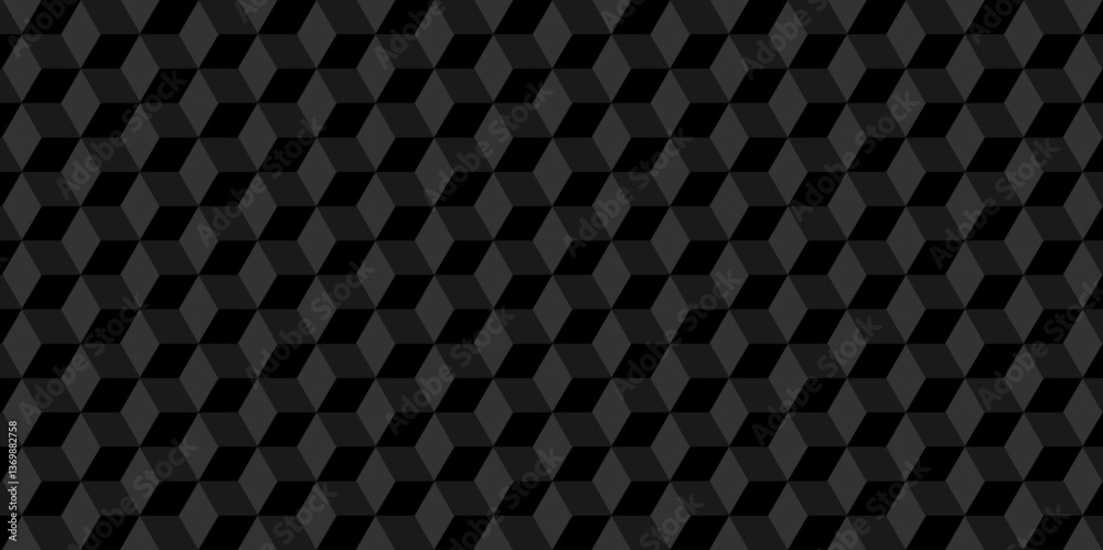 Minimal cubes geometric tile and mosaic wall grid retro digital hexagon technology wallpaper background. black block cube structure backdrop square triangle texture vintage design.