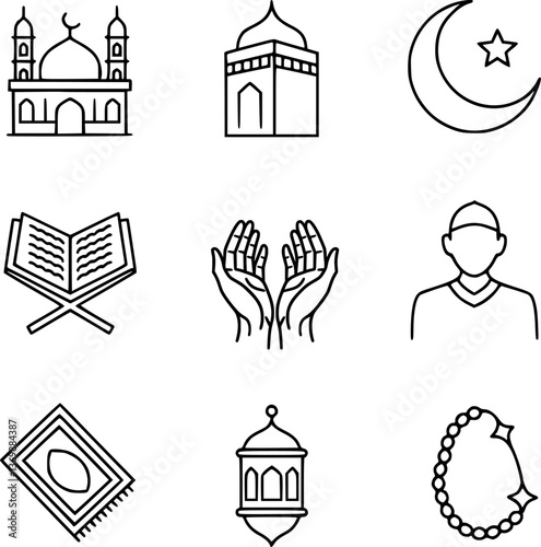 Simple Line Icons Depicting Islamic Symbols