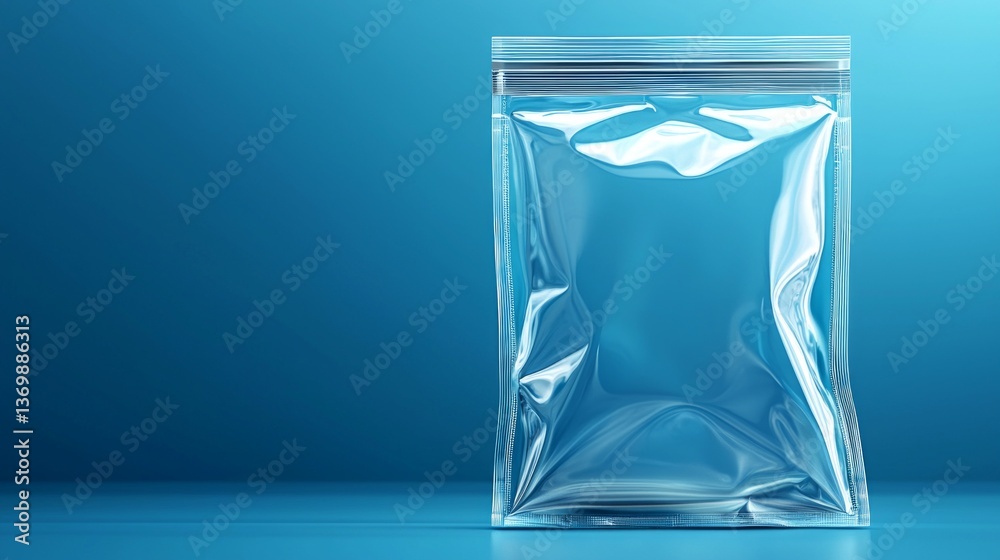 Clear Plastic Ziplock Bag Mockup against Smooth Blue Background Clear Plastic Ziplock Bag Mockup against Smooth Blue Background