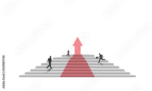 A man runs up the ladder to his success.
The concept of successful business economic growth
and career advancement. Vector image