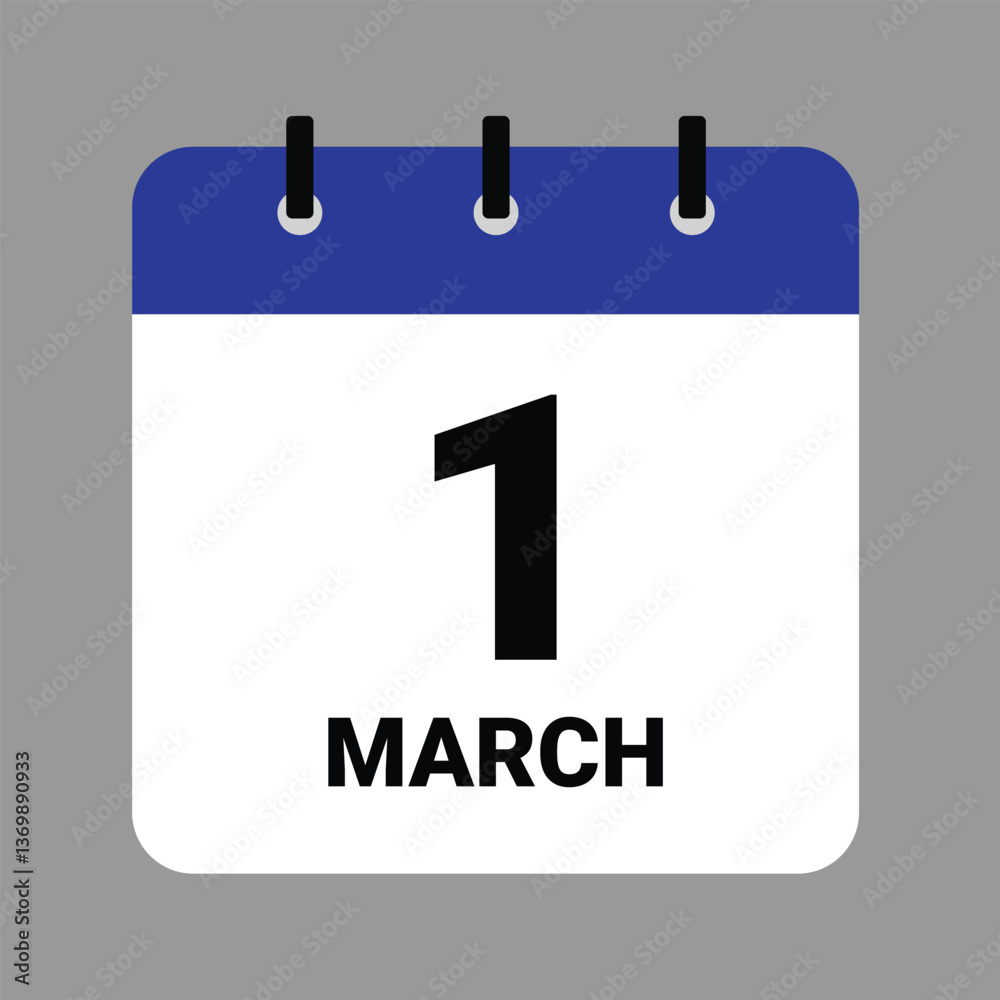 Vector illustration of a calendar icon showing dates and events. MARCH 1 Calendar Icon – Flat Design, Minimalist Date Illustration Vector illustration of a calendar icon showing dates and events. MARCH 1 Calendar Icon – Flat Design, Minimalist Date Illustration