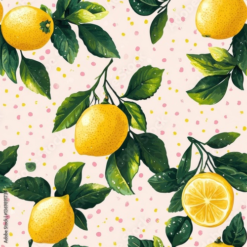 Citrus Vibes and Lively Illustrations. A playful arrangement of lemons and leaves on a soft pastel backdrop.
