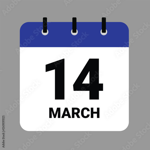 Vector illustration of a calendar icon showing dates and events. MARCH 14 Calendar Icon – Flat Design, Minimalist Date Illustration