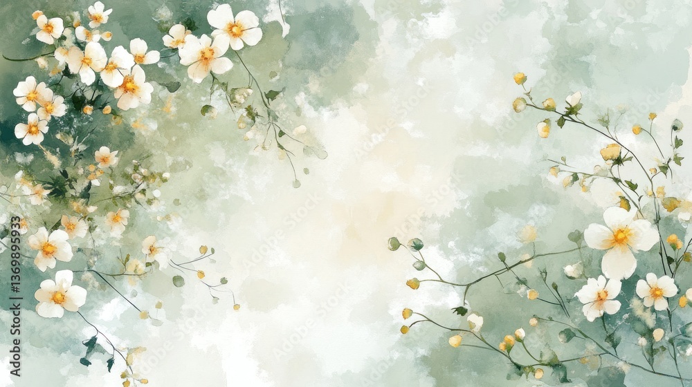 Delicate White Flowers in Soft Green Background Delicate White Flowers in Soft Green Background