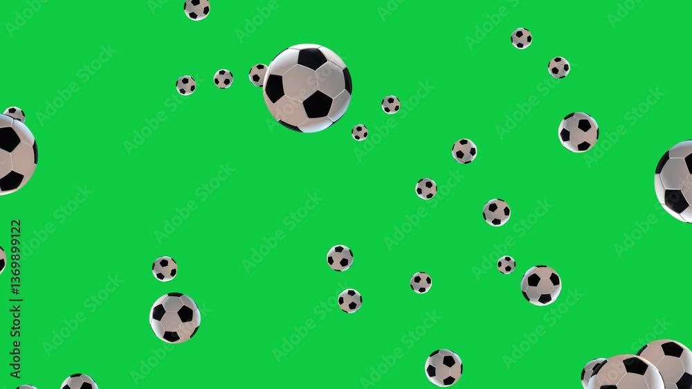 lot of football, soccer ball movie and rotating randomly 3d animation on green screen background lot of football, soccer ball movie and rotating randomly 3d animation on green screen background