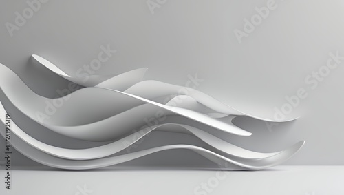 Abstract white paper curves, smooth flowing design. 3D rendered studio backdrop
