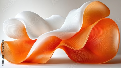 A striking abstract scene where geometric shapes and soft curves blend to form a stylized snow-covered mountain, with a bird symbolically perched on top.