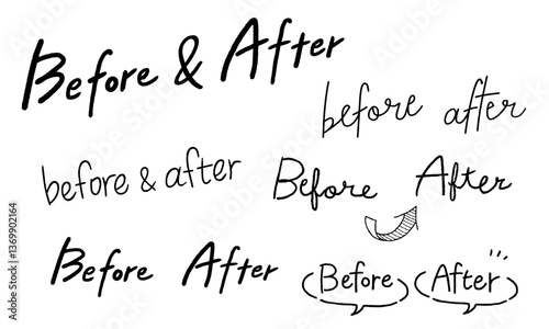 beforeとafterのモノクロ手描き文字セット