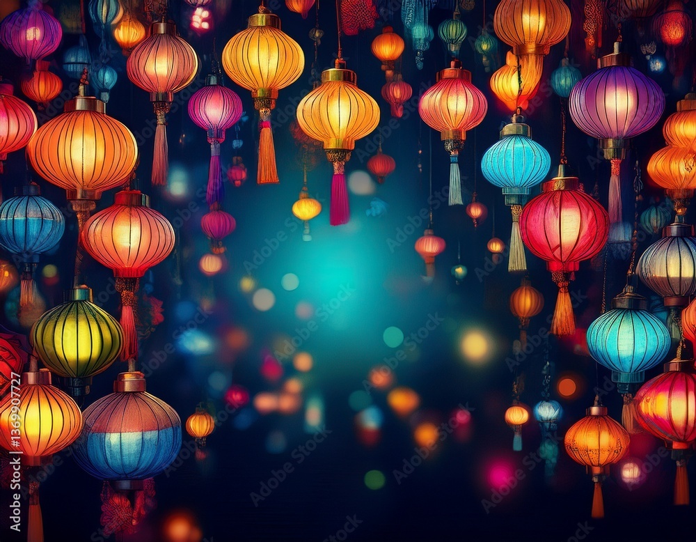 Fototapeta premium 光が美しい提灯のイラスト
