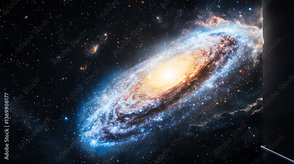 Obraz premium Spiral Galaxy in Deep Space Cosmic Dust and Vibrant Nebulae