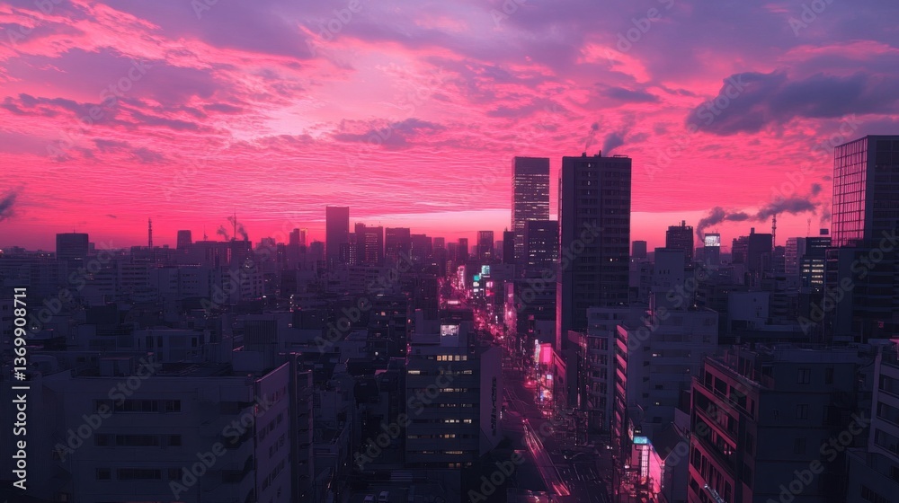 Fototapeta premium The pink sky made the whole city feel dreamy
