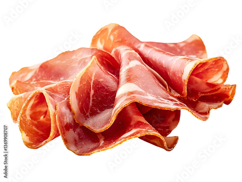 Artisanal prosciutto ham slices with a smooth texture and deep red color