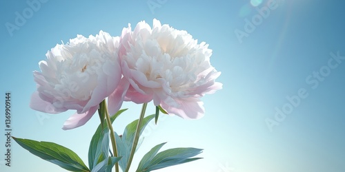 Two Vibrant Pink Peonies Against a Bright Blue Sky, Perfect for Spring or Summer Designs.
