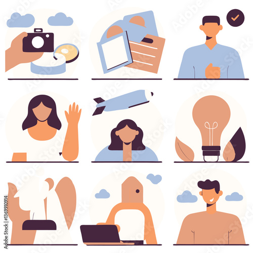 A diverse set of business icons featuring people and avatars, perfect for illustrating various professions and team-based scenarios