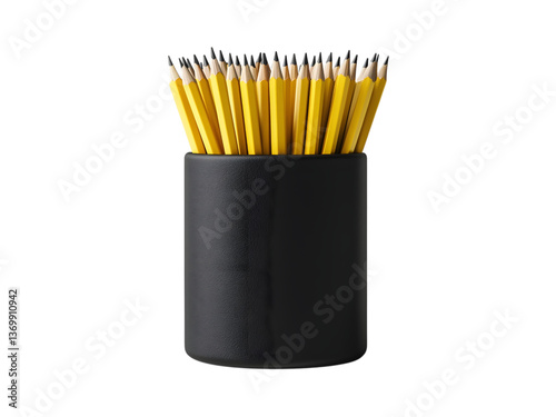 Minimalist black pencil holder filled with sharpened yellow pencils