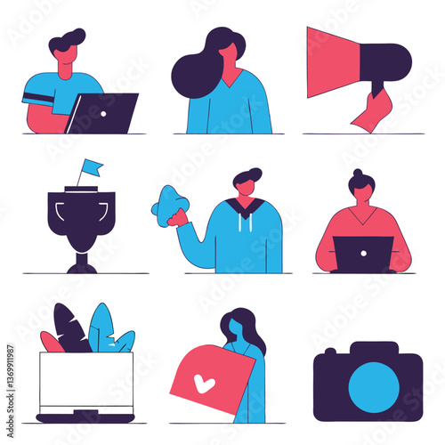 Business people vector silhouette icons set: a collection of stick figures symbolizing teamwork, profession, and office work