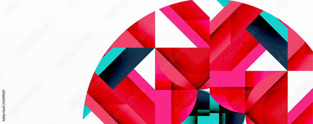 Abstract geometric composition with interlocking circular and angular shapes, featuring smooth gradients and sharp contrasts on a white background Abstract geometric composition with interlocking circular and angular shapes, featuring smooth gradients and sharp contrasts on a white background