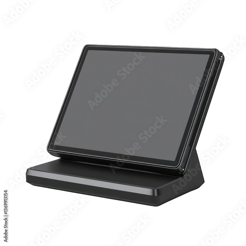 Professional-quality wireless portable teleprompter device, sleek minimalist design, realistic details, isolated transparent PNG, English text visible.