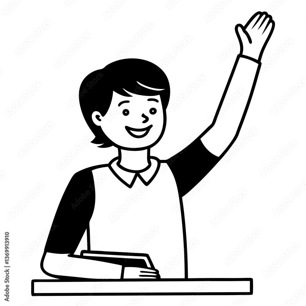 A silhouette of a student raising their hand in class, eager to answer a question A silhouette of a student raising their hand in class, eager to answer a question