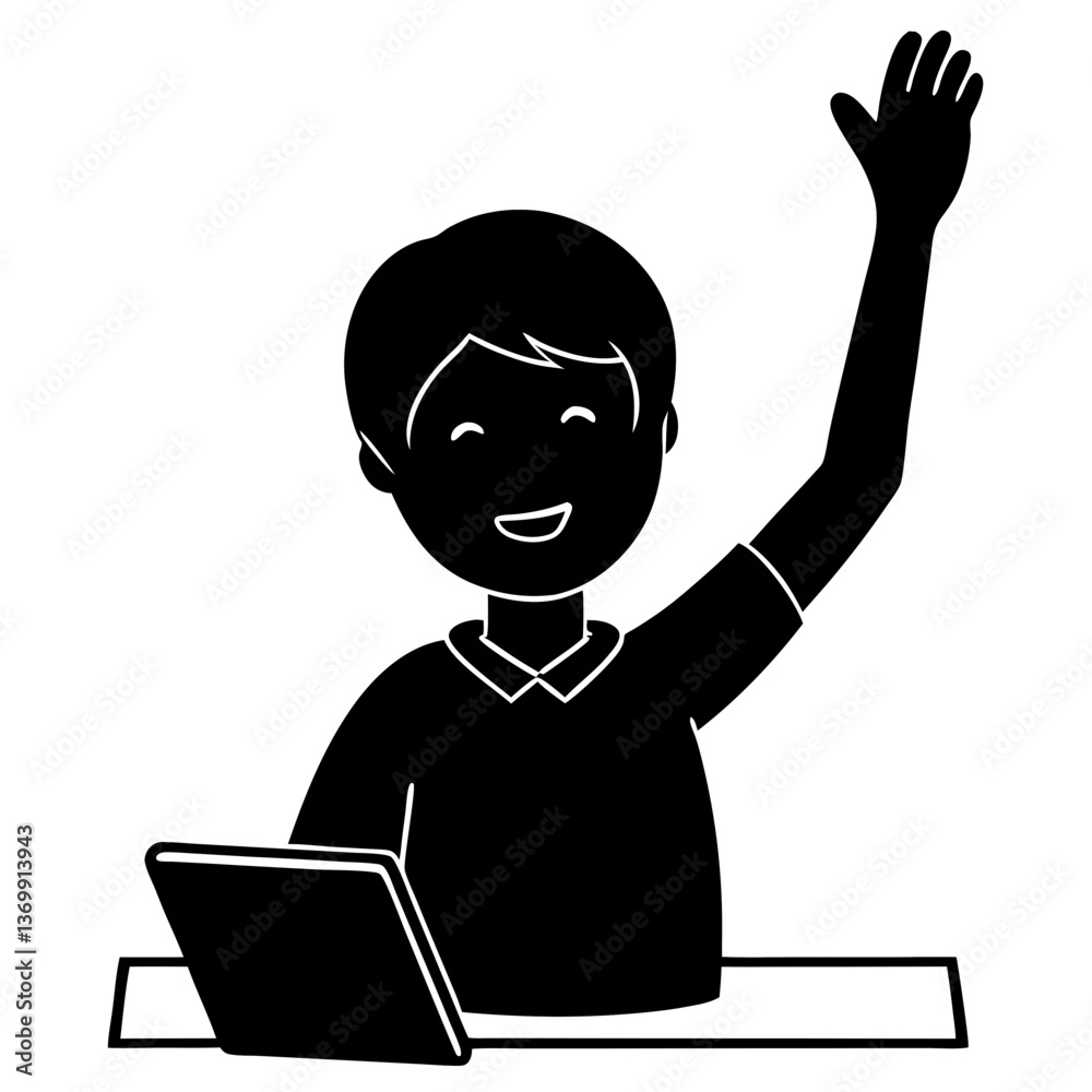 A silhouette of a student raising their hand in class, eager to answer a question A silhouette of a student raising their hand in class, eager to answer a question