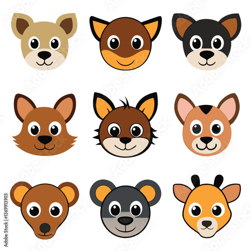 Funny cartoon animal characters set with cute faces, perfect for a collection of baby pet icons