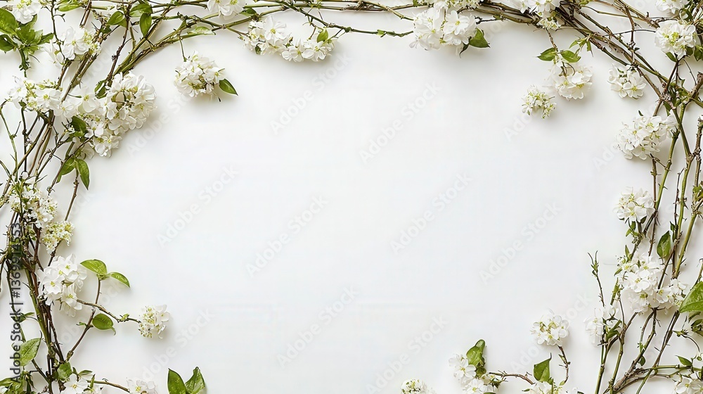 Fototapeta premium White Flowers Frame on White Background