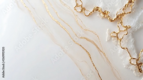 Abstract image of white and gold flowing textures creating designs