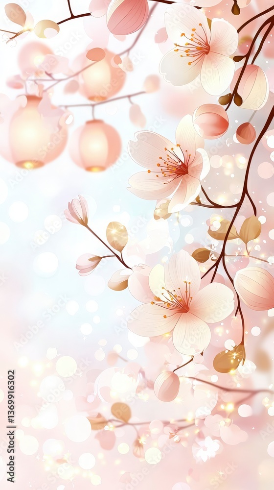 Fototapeta premium Delicate Cherry Blossoms and Lanterns.