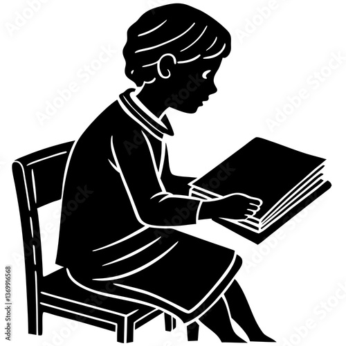 A silhouette of a student sitting at a desk, deeply focused while reading a book
