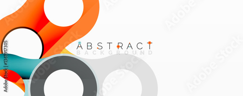 Abstract geometric pattern with interlocking circular and tubular shapes featuring smooth gradients, sharp contrasts, and dynamic layering