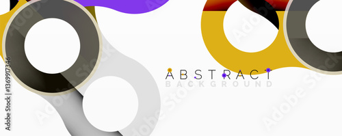 Abstract circle element composition with overlapping circular and tubular shapes featuring smooth gradients, transparency effects, and dynamic layering