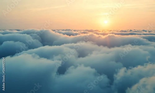 Flying Above the Clouds at Sunset Calm and Serene Dreamscape