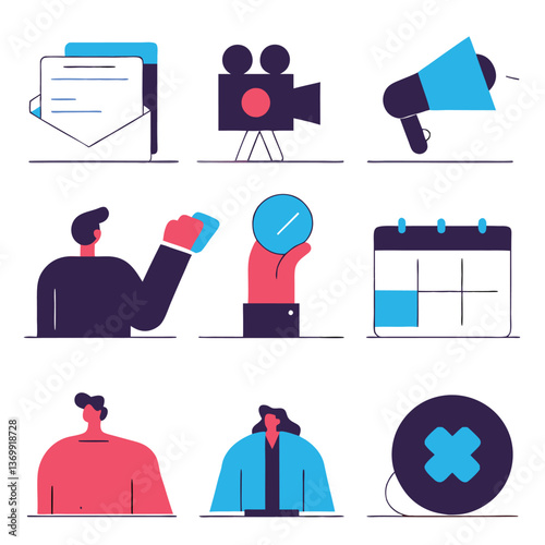 This business and finance icon set offers a comprehensive collection of vector symbols for web, office, and money-related concepts, ideal for illustrating management and job functions
