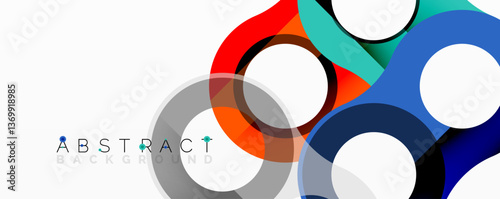 Abstract circle element composition with overlapping circular and tubular shapes featuring smooth gradients, transparency effects, and dynamic layering