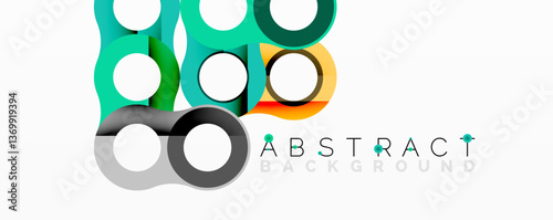 Abstract circle element composition with overlapping circular and tubular shapes featuring smooth gradients, transparency effects, and dynamic layering