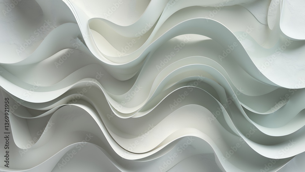 Fototapeta premium Elegant abstract art with flowing, layered wave forms in shades of white and gray
