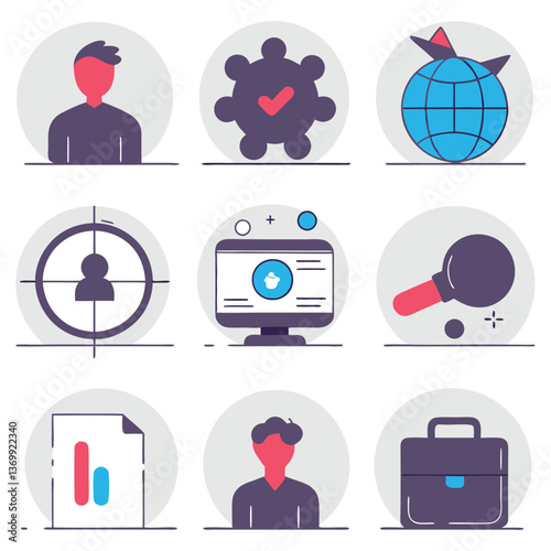 Business and finance icon set vector illustration with symbols of money, idea, people, and management for web design