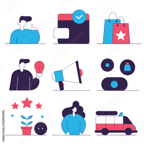 Vector icon set for web design with symbols for business, medical, health, travel, and internet concepts