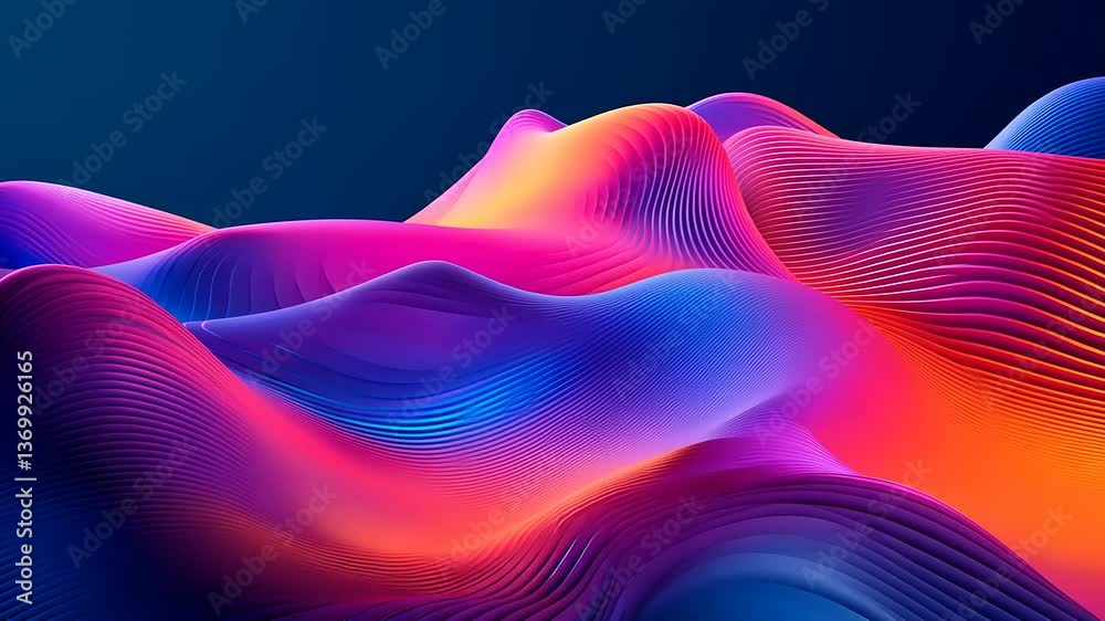Vibrant abstract waves in pink, purple, and blue hues create a dynamic visual effect
