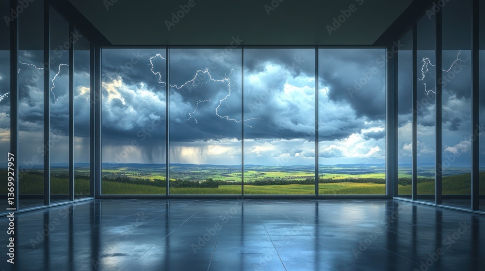 Fototapeta premium Empty office with storm view