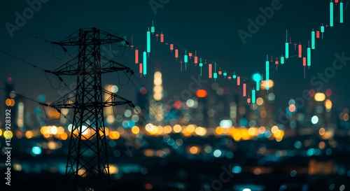Energy Stock Market Trading Chart at Night
