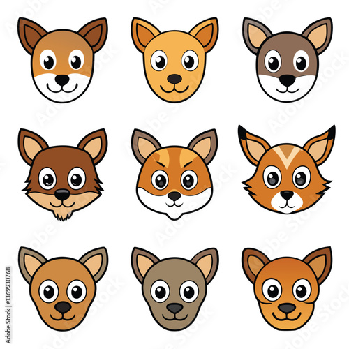 Cute funny cartoon cat and dog animal heads vector illustration set