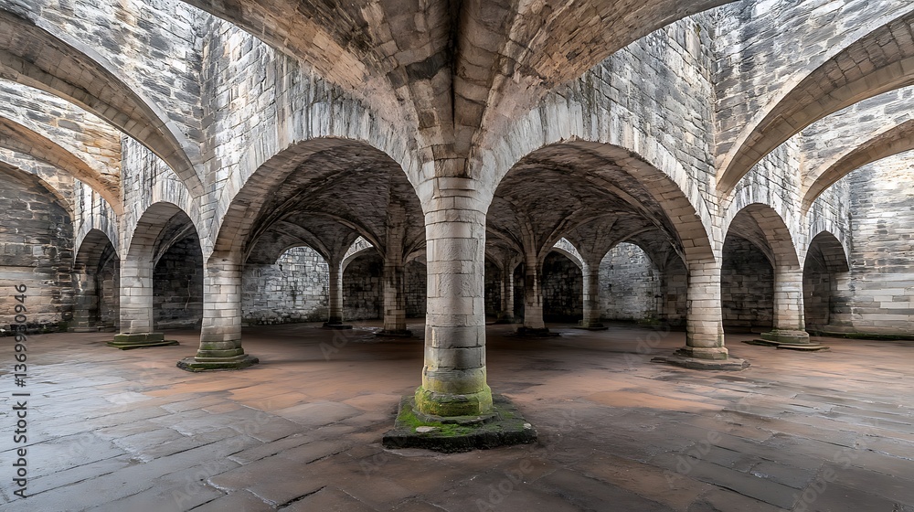 Ancient Stone Arches, Cathedral Interior Ancient Stone Arches, Cathedral Interior