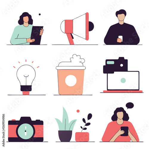 A set of vector business people pictograms illustrating various work and office scenarios