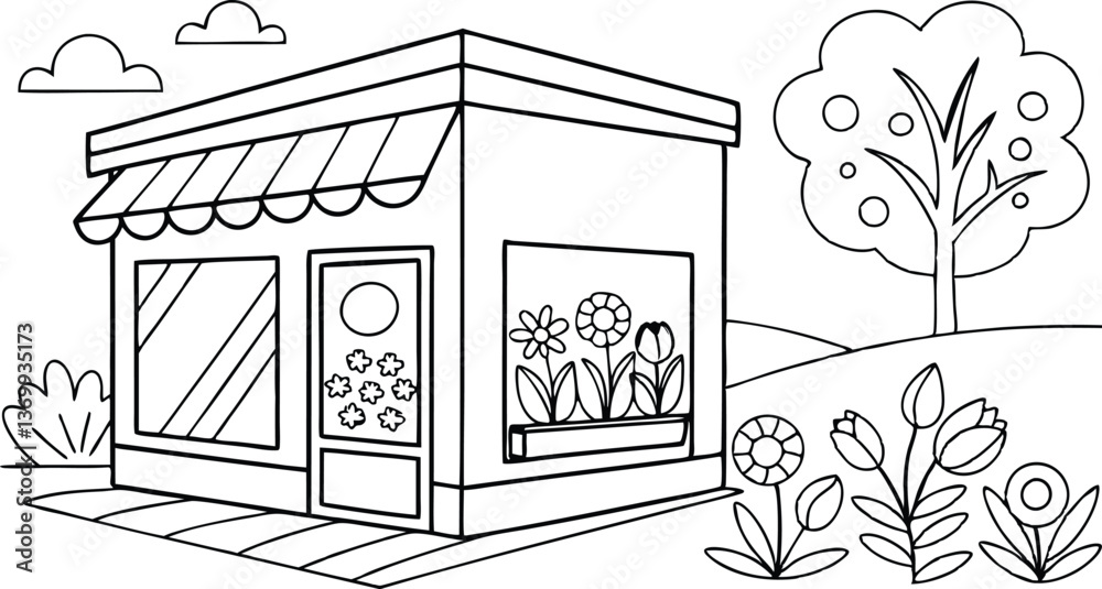 Fototapeta premium a house design Post Office Colouring Page