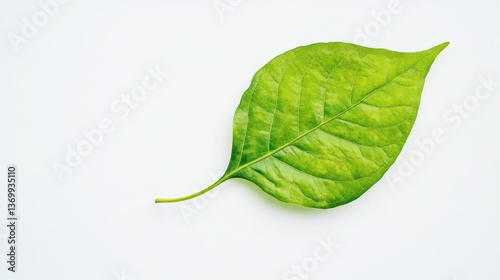Single vibrant green leaf on white background photo