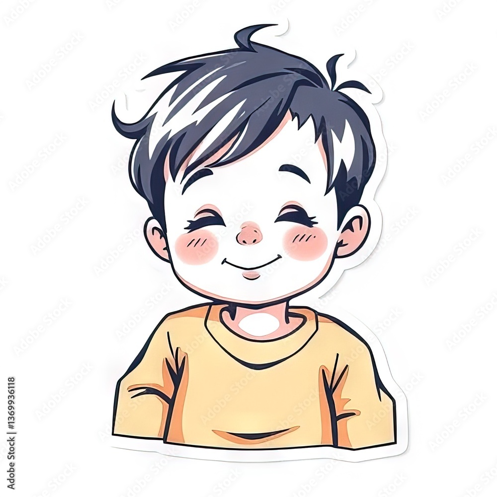 Happy child with cheerful expression in casual yellow shirt Happy child with cheerful expression in casual yellow shirt